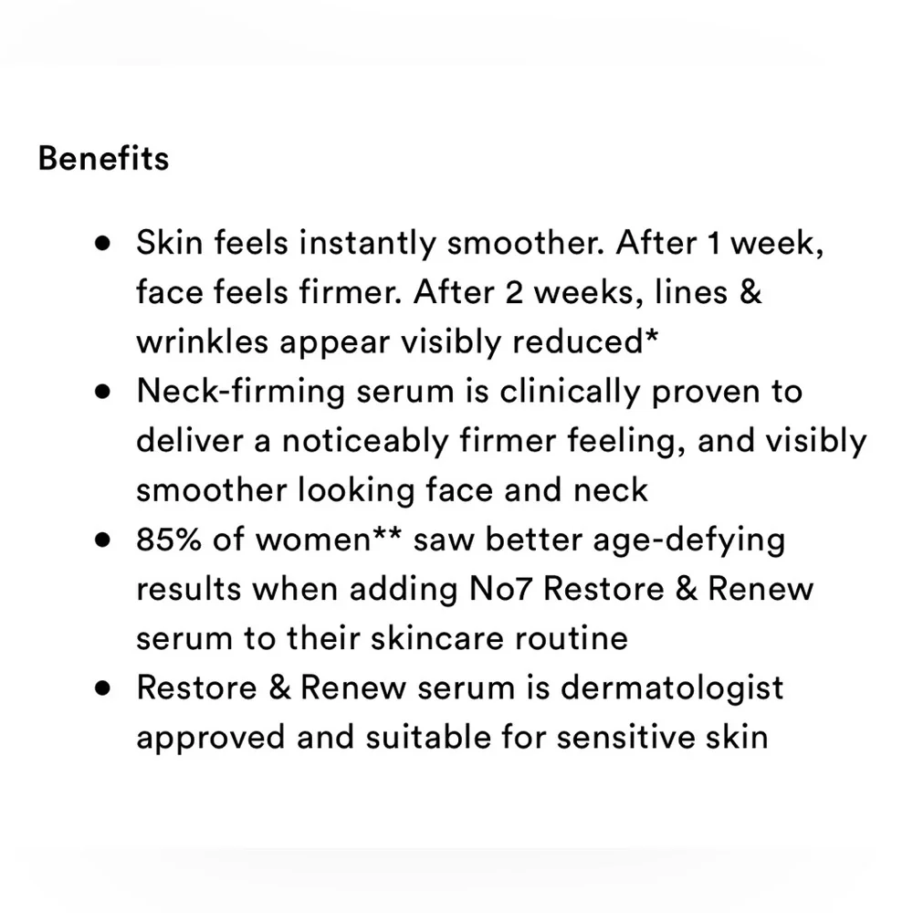 No 7 Restore and Renew face and neck multiaction Serum